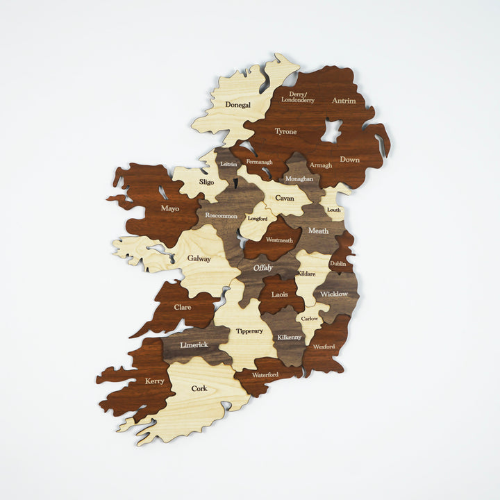 3D Ahşap İrlanda Haritası Çok Katmanlı - Karışık Renkli