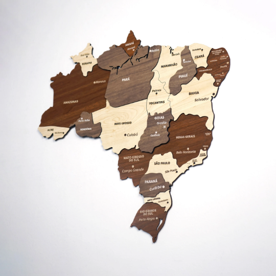 3D Ahşap Brezilya Haritası Çok Katmanlı - Karışık Renkli