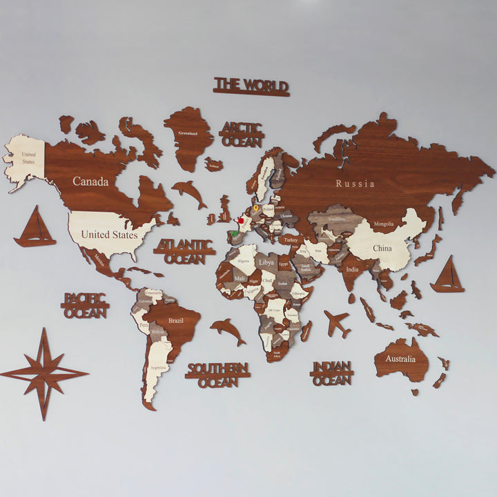 3D Ahşap Dünya Haritası Çok Katmanlı- İngilizce
