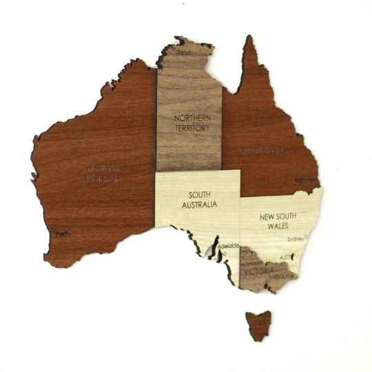 3D Ahşap Avustralya Haritası Çok Katmanlı - Karışık Renkli