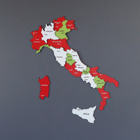 3D Ahşap İtalya Haritası Çok Katmanlı - Karışık Renkli