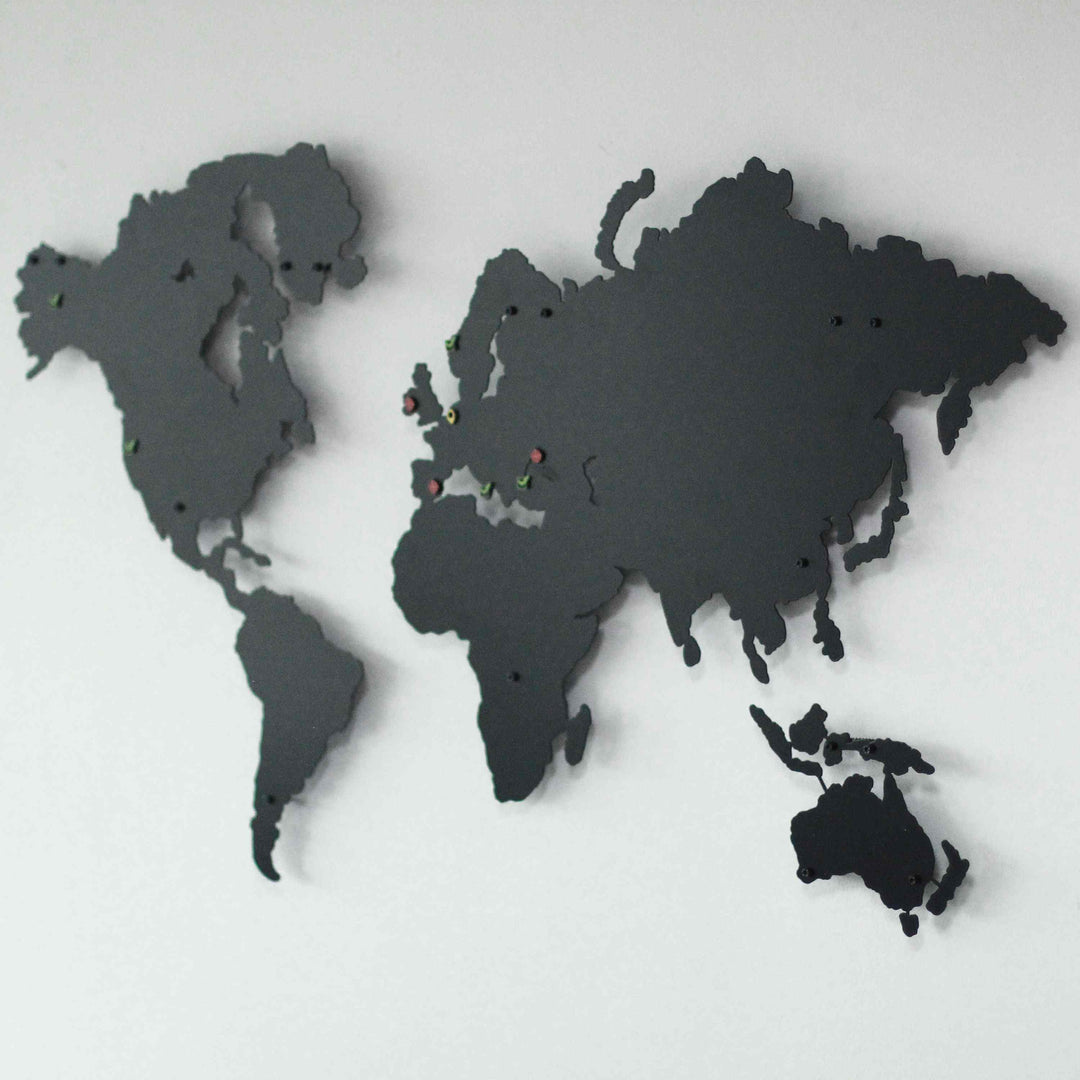 Metal Dünya Haritası Baskısız | Renk - Siyah - ColorfullWorlds