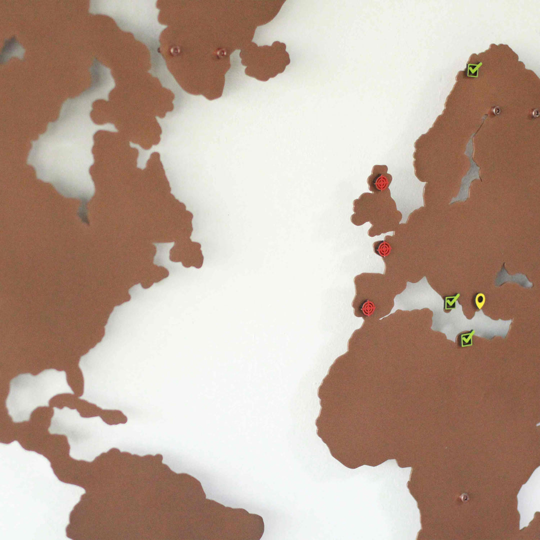 Metal Dünya Haritası Baskısız | Renk - Bakır - ColorfullWorlds