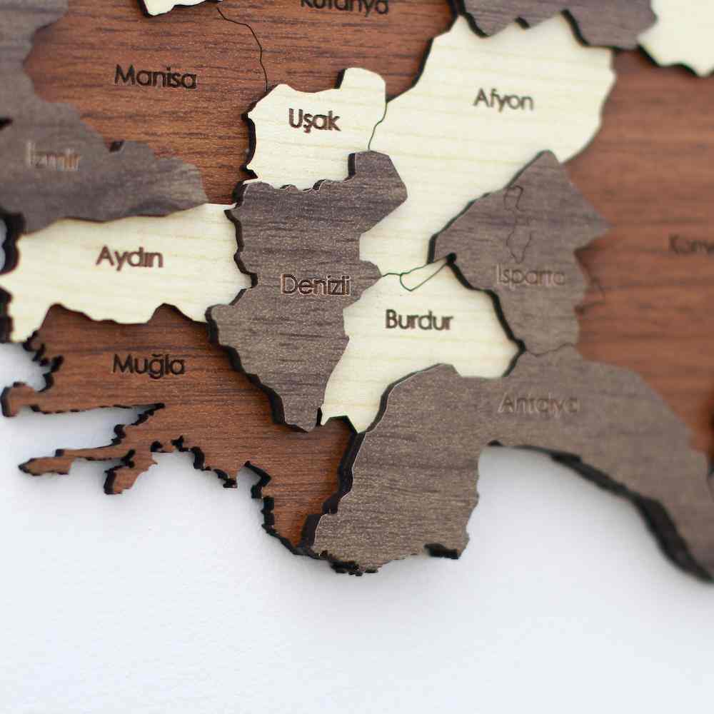 3D Ahşap Türkiye Haritası Çok Katmanlı - Çok Renkli - ColorfullWorlds