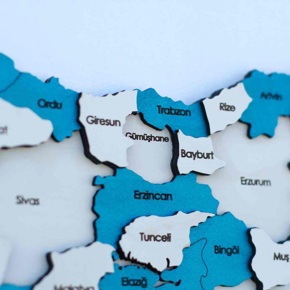 3D Ahşap Türkiye Haritası Çok Katmanlı - Metalik Turkuaz (El Boyaması) Renk ürününün kopyası - ColorfullWorlds