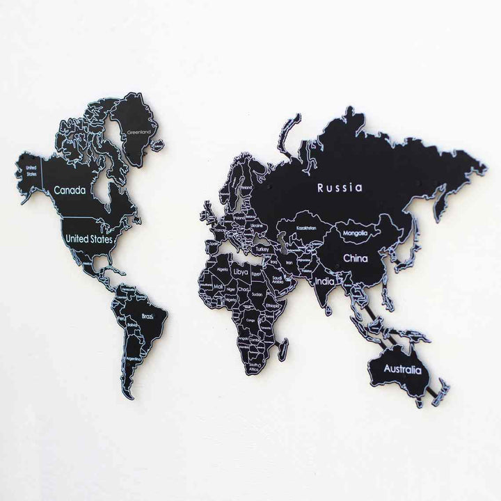 UV Baskılı Metal Dünya Haritası | Renk - Siyah - ColorfullWorlds