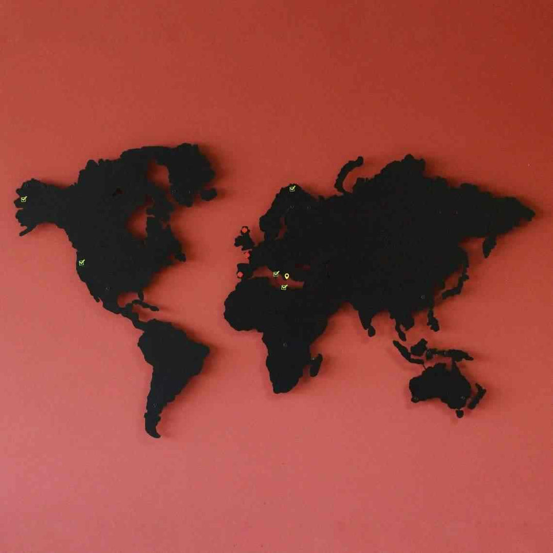 Metal Dünya Haritası Baskısız | Renk - Siyah - ColorfullWorlds