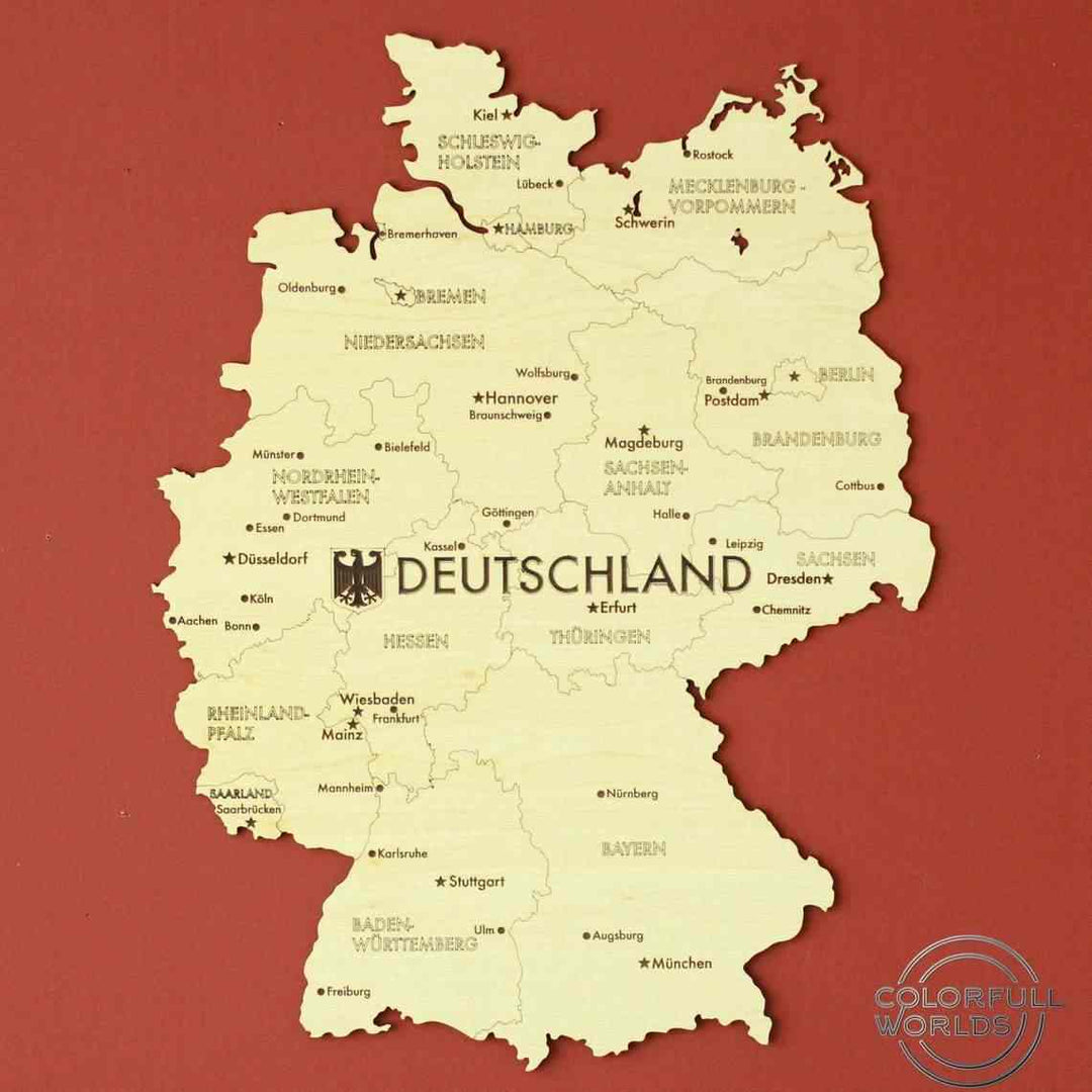 2D Ahşap Almanya Haritası - ColorfullWorlds