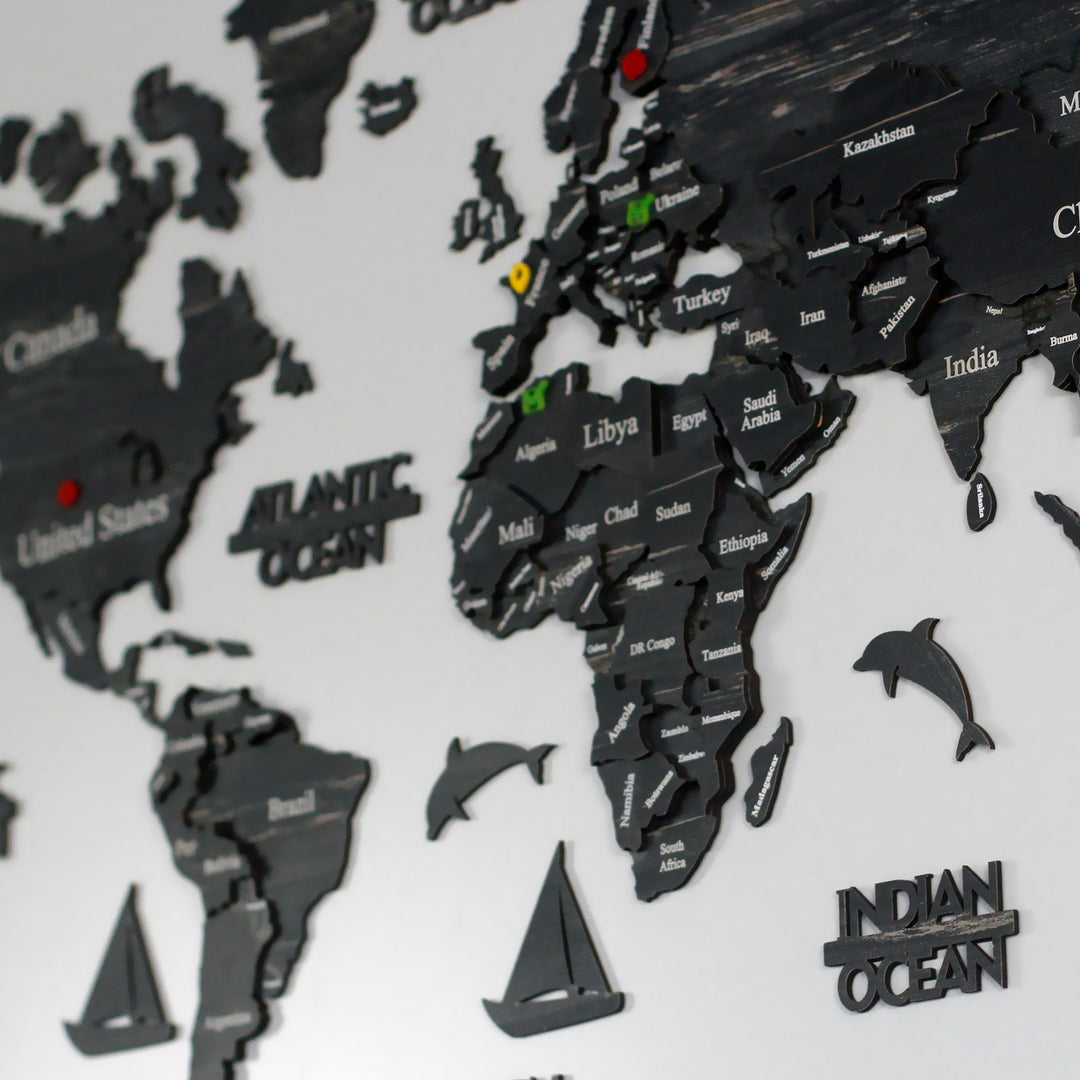 3D Ahşap Dünya Haritası Çok Katmanlı - Tuana