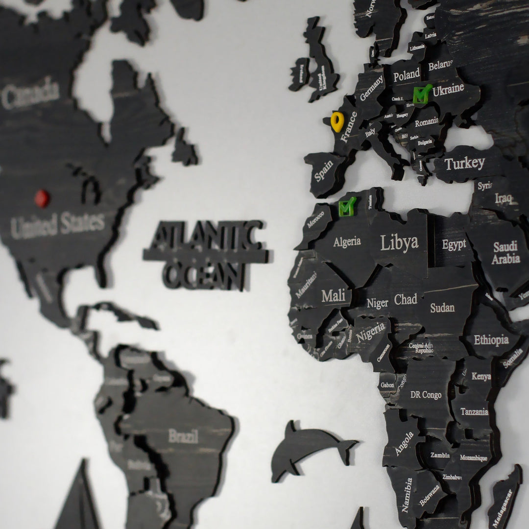 3D Ahşap Dünya Haritası Çok Katmanlı - Tuana
