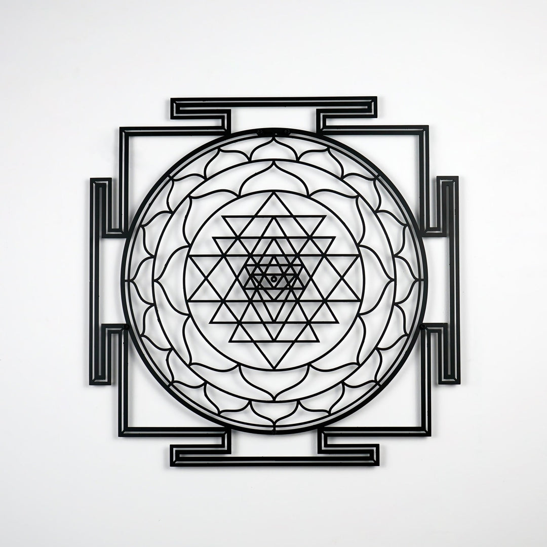 Sri Yantra (Kare) Dekoratif Metal Duvar Tablosu - Metal Dekor