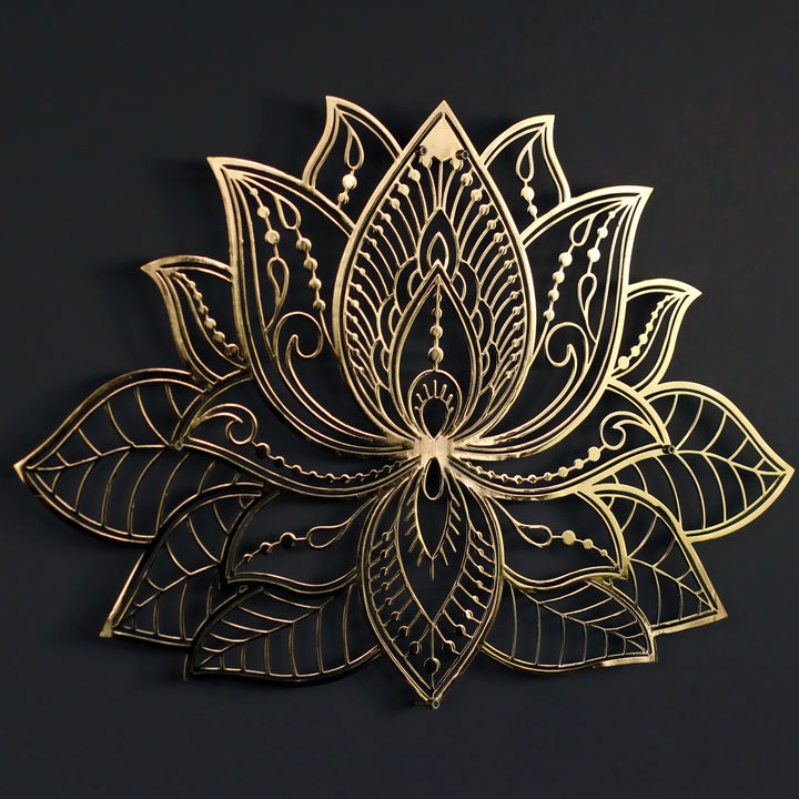 Parlak Metal Mandala Lotus Çiçeği Metal Duvar Dekoru
