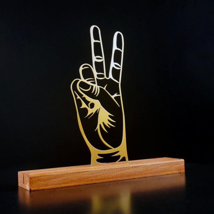 Victory Sign Zafer İşareti Metal Masa ve Raf Dekoru